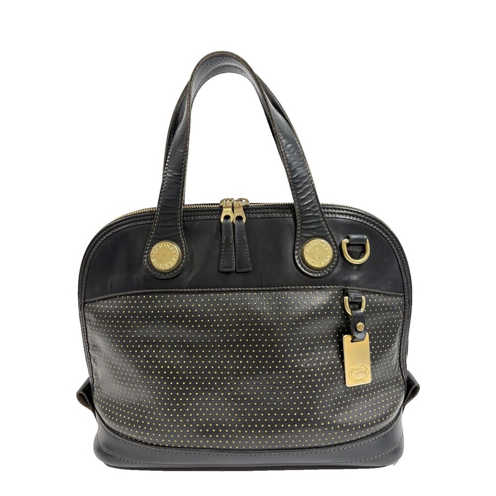 Dooney & Bourke Black Perforated Leather Cabriolet Satchel Handbag Shoulder Bag